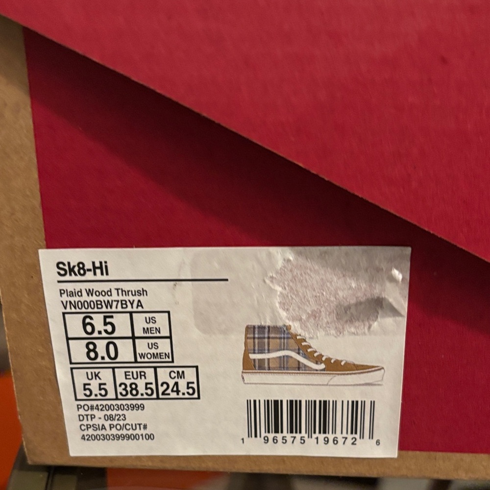 Vans Sk8-Hi Tops Plaid Wood Thrush Women’s Sizes - Picture 9 of 11